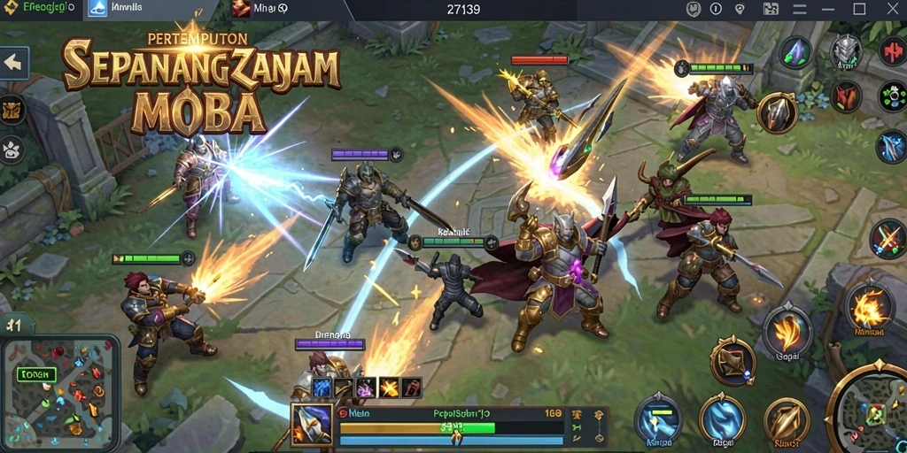 Screenshot menampilkan pertempuran seru dalam game MOBA.