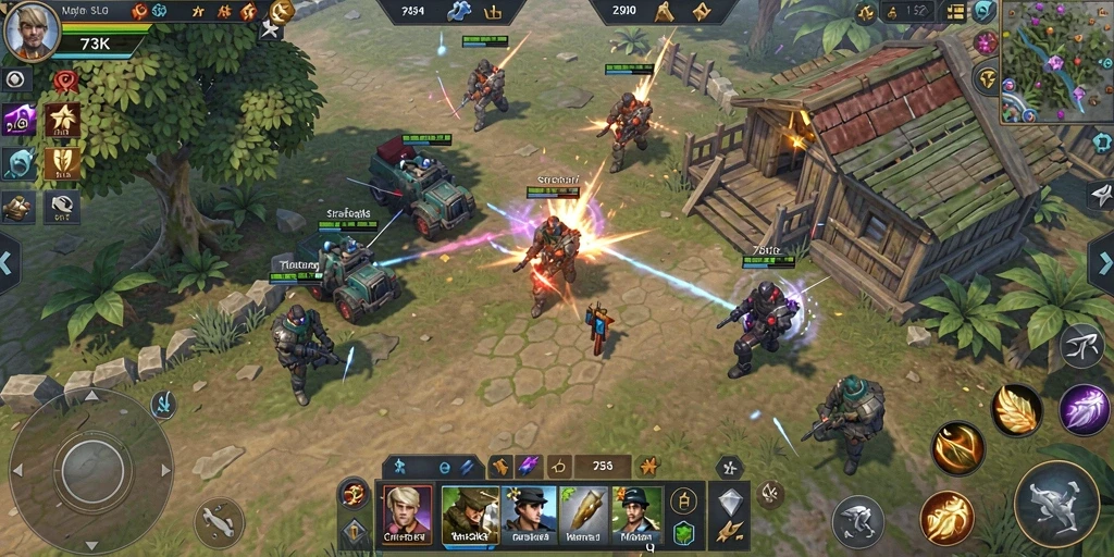 Screenshot gameplay 73K yang menunjukkan strategi pertempuran mendebarkan.