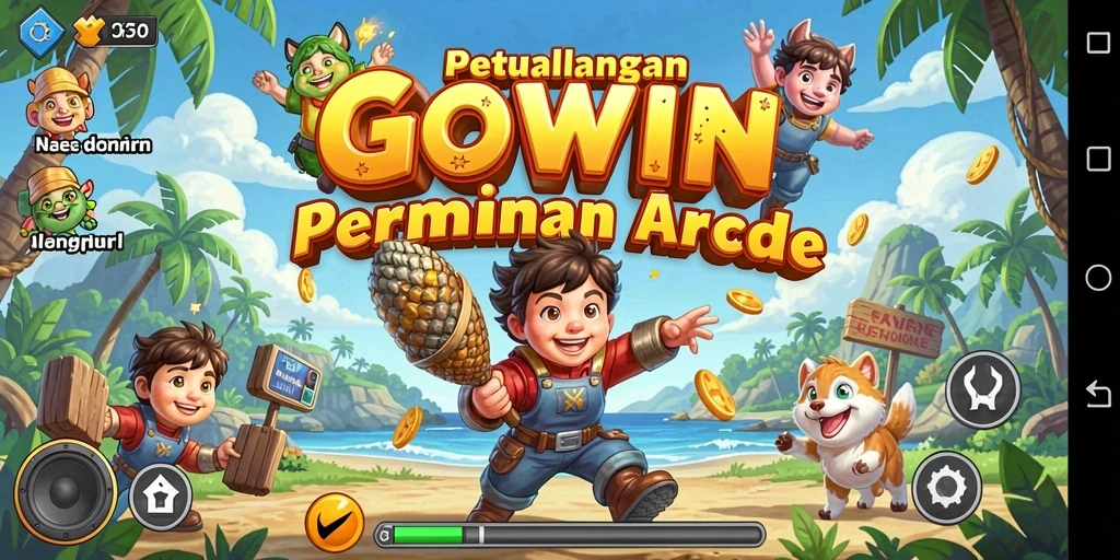 Tangkapan layar GOWIN menampilkan gameplay arcade yang seru dan penuh warna.