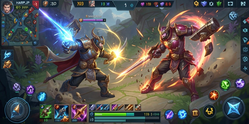 Tangkapan layar gameplay yang seru dalam arena konflik MOBA.