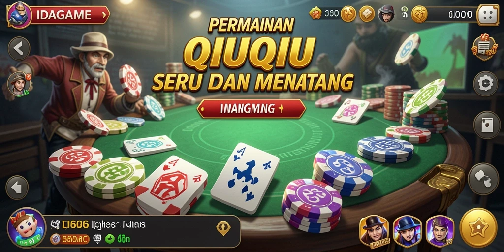 Tampilan gameplay seru dan kartu QiuQiu yang menantang.