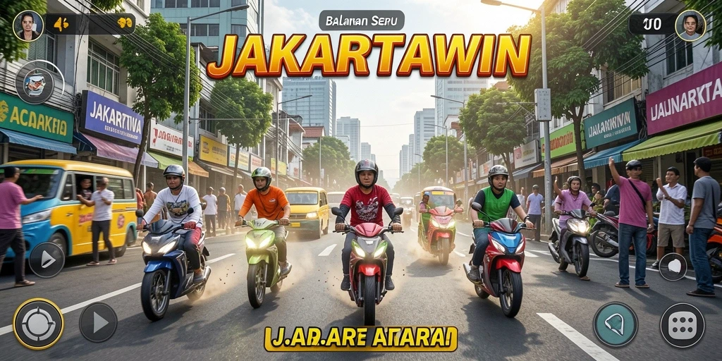 Gameplay JAKARTAWIN menampilkan balapan seru di jalanan Jakarta.
