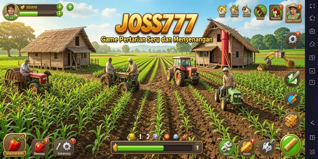 Screenshot JOSS777 menampilkan suasana pertanian yang ceria dan penuh warna.