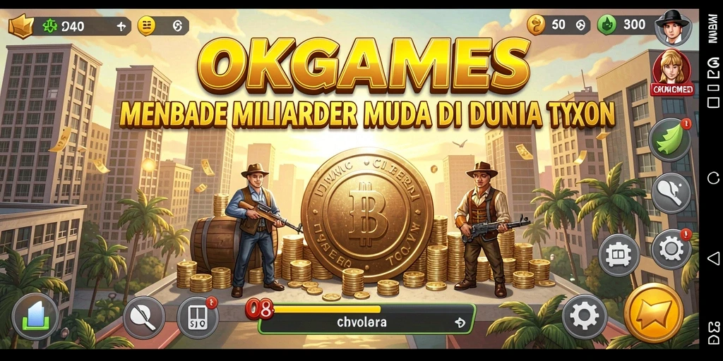 Screenshot gameplay OKGAMES menampilkan bisnis yang sedang berkembang.