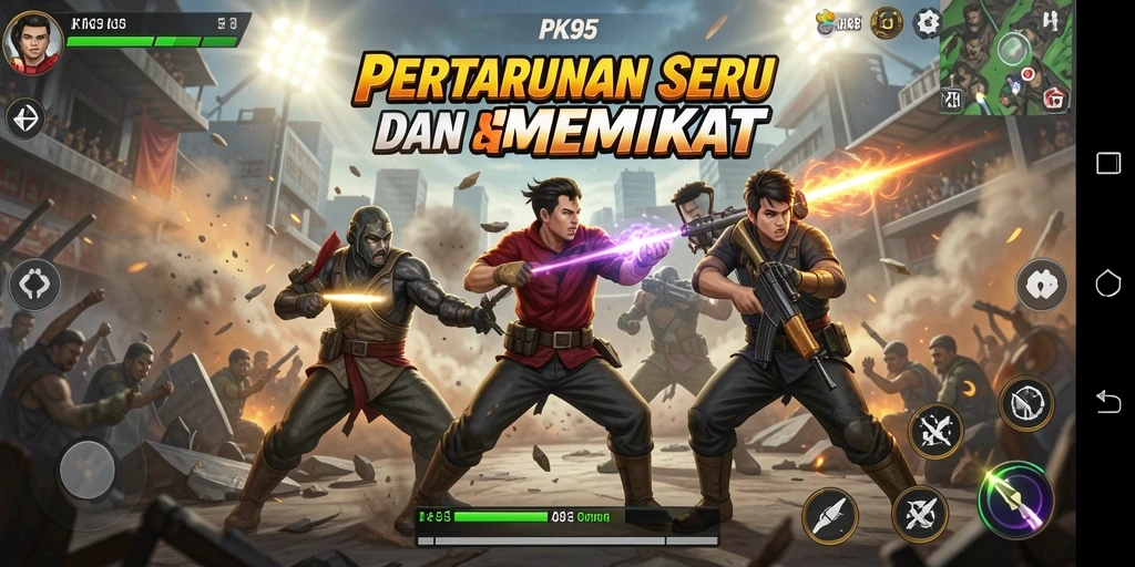 Tampilan pertarungan epik dalam PK95 dengan karakter yang mengesankan.