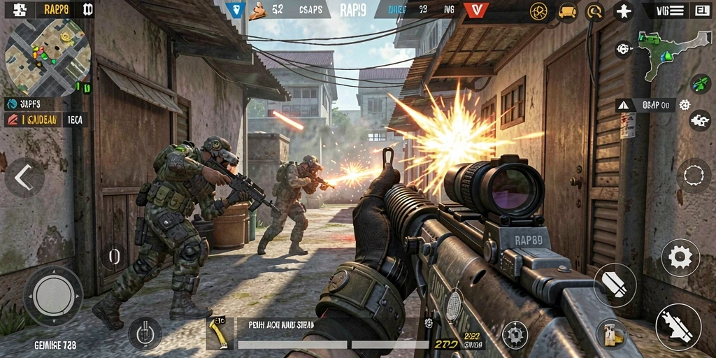 Screenshot gameplay menunjukkan aksi tembak yang mendebarkan dalam RAP89.