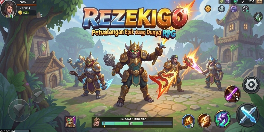 Screenshot gameplay epik dari REZEKIGO yang menunjukkan aksi petualangan RPG.