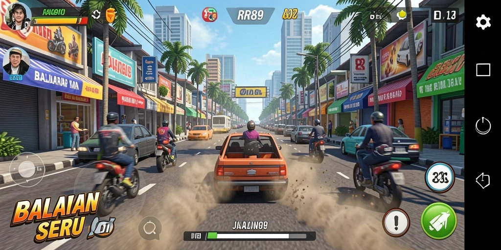 Tampilan gameplay RR89 yang mendebarkan dan penuh aksi balap.
