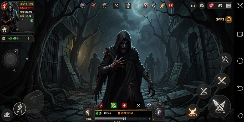 Tampilan gameplay SVIP3 dengan suasana mencekam dan jumpscare yang mengejutkan.