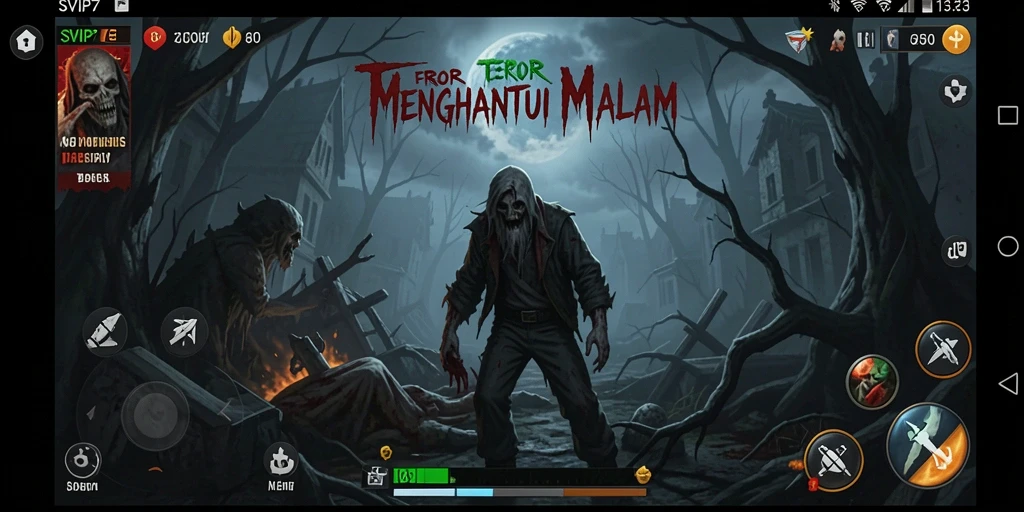 Screenshot gameplay SVIP7 yang menampilkan suasana horor yang menegangkan.