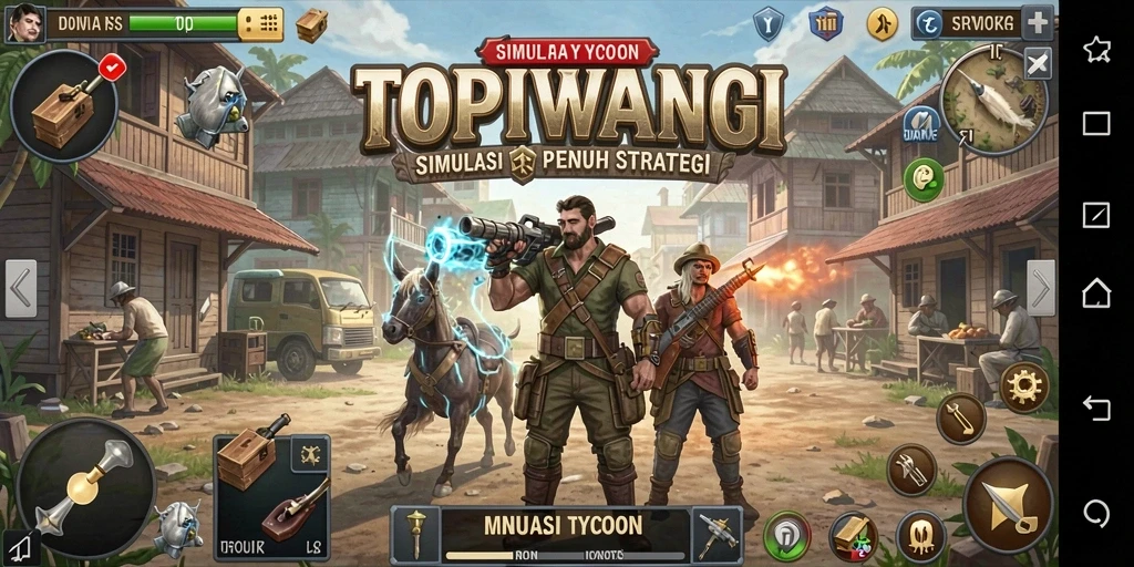 Tampilan gameplay seru dalam TOPIWANGI yang menunjukkan strategi bisnis.