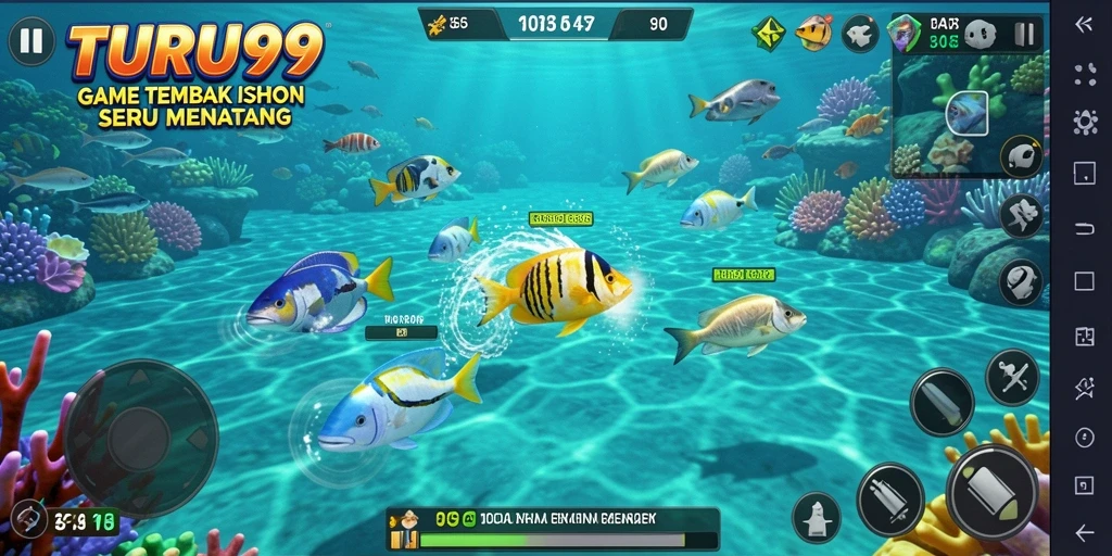 Tampilan gameplay seru menembak ikan di TURU99.
