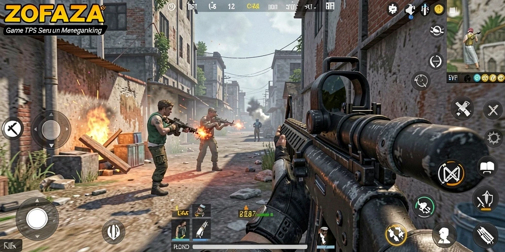 Screenshot gameplay ZOFAZA yang menunjukkan aksi pertempuran seru.